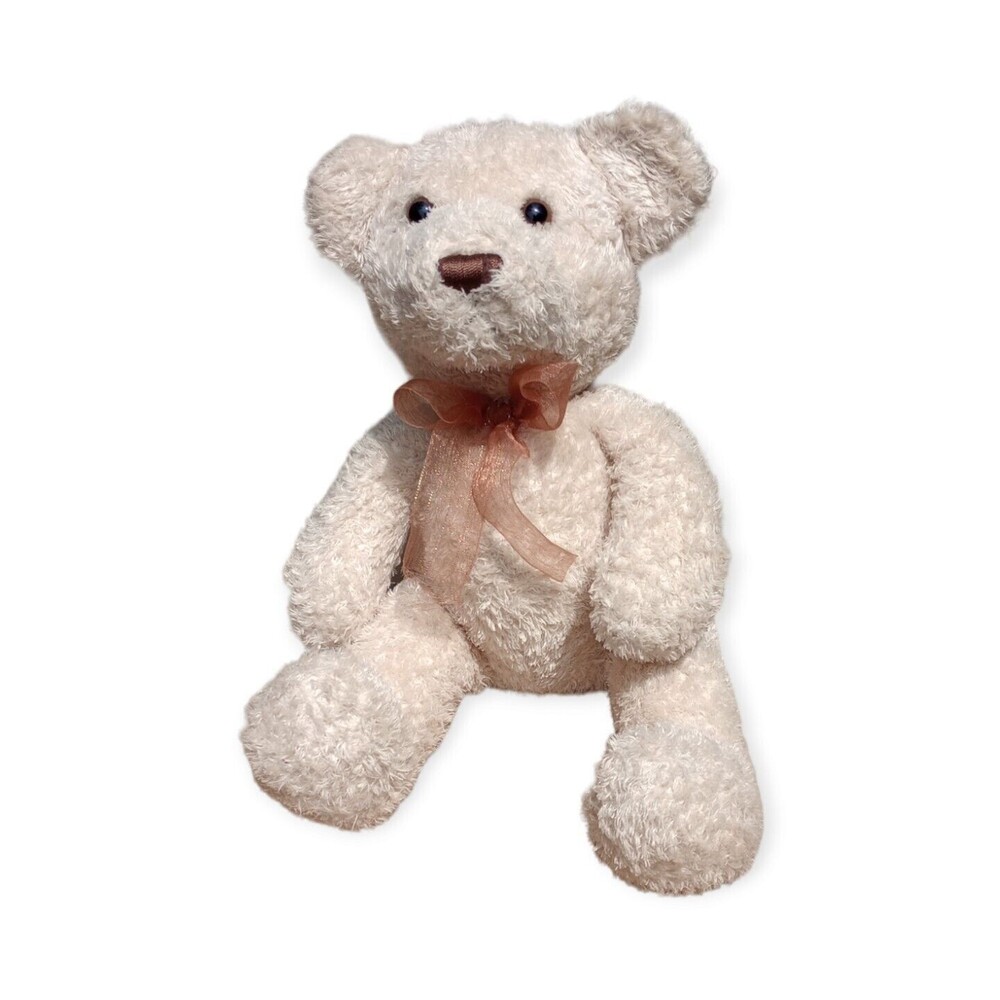 Aurora Teddy Bear Plush Tan Plaid Bow 11" Stuffed Doll Plushie Toy Beanie Bottom
